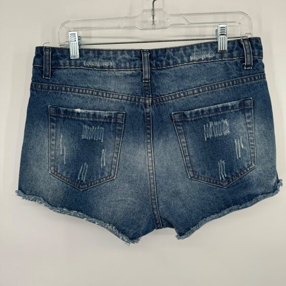 Forever 21 Women's Distressed Denim Shorts Lace Overlay size 30 jean - Picture 6 of 8